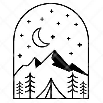 Camping Line Drawing SVG Cut File